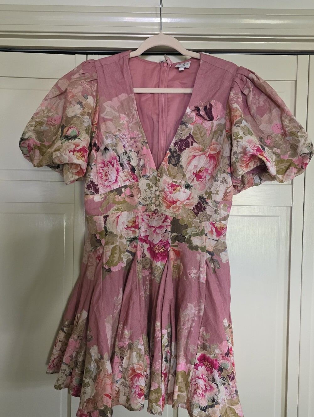 Hemant And Nandita Short Pink Floral Mini Dress Size L